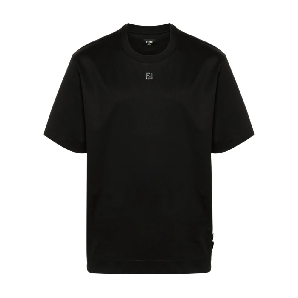 Fendi Zwart Jersey Crew Neck Logo T-shirt Black Heren