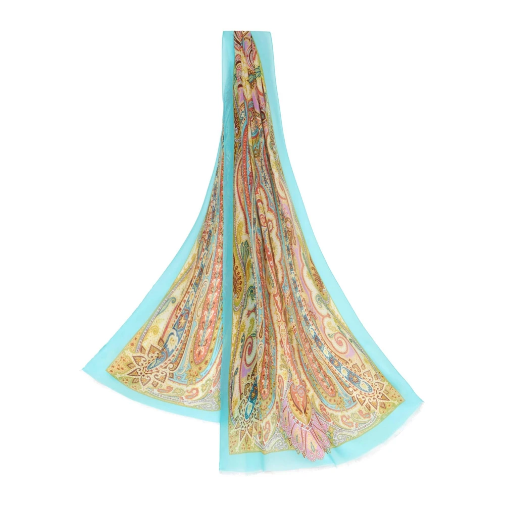 ETRO Blauwe Paisley Zijden Sjaal Blue Dames