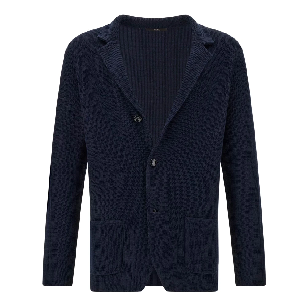 Boggi Milano Katoenen Crêpe Gebreid Enkelborst Jas Blue Heren