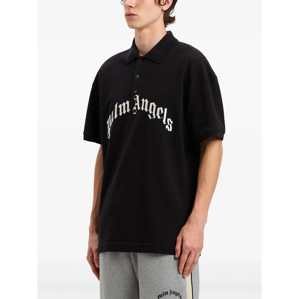 Palm Angels Zwart Curved Logo Polo Shirt Black Heren