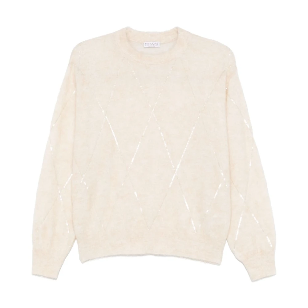BRUNELLO CUCINELLI Paillet Sweater Room Gebreid Ontwerp Beige Dames