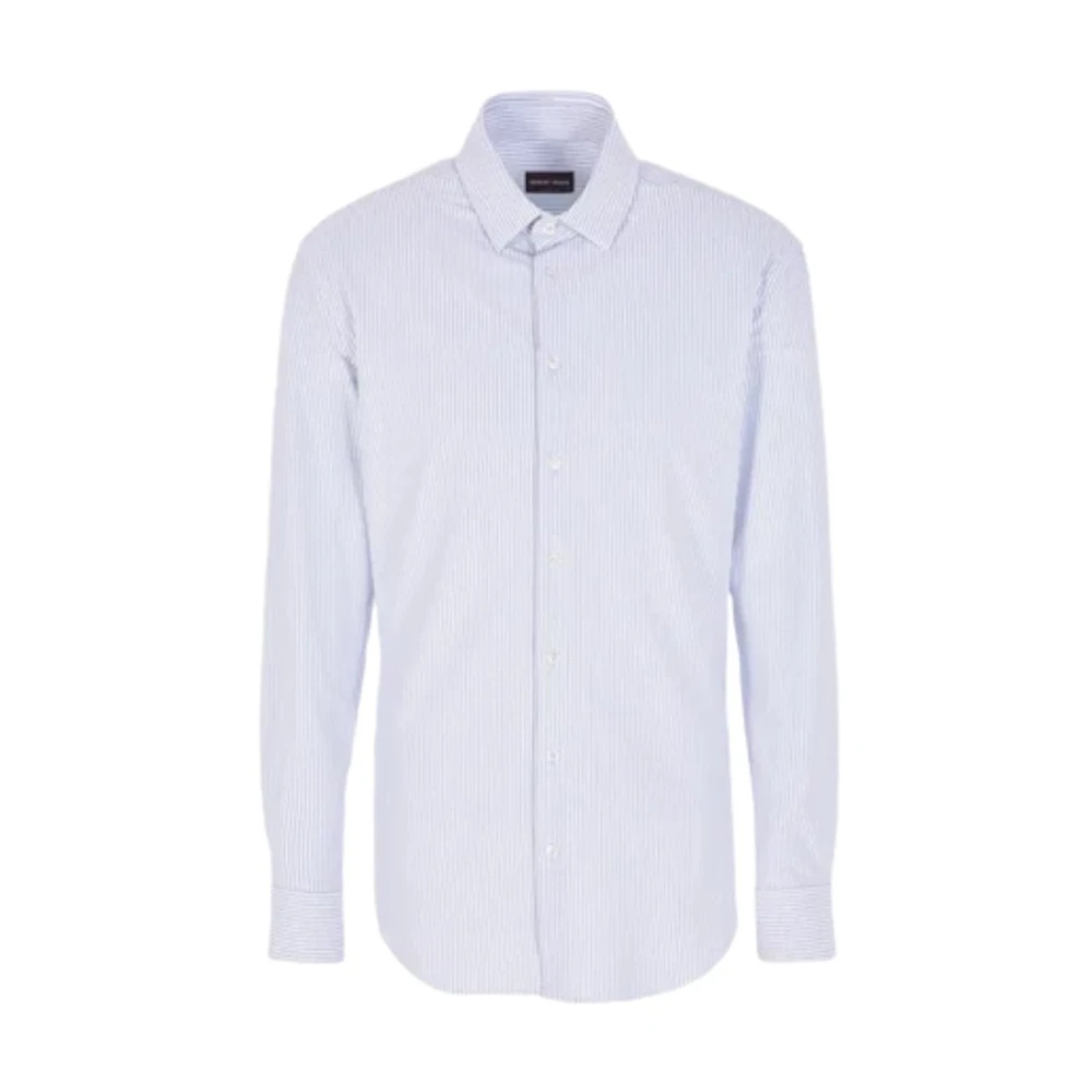 Giorgio Armani Gestreept Slim Fit Overhemd van Katoenen Jersey White Heren