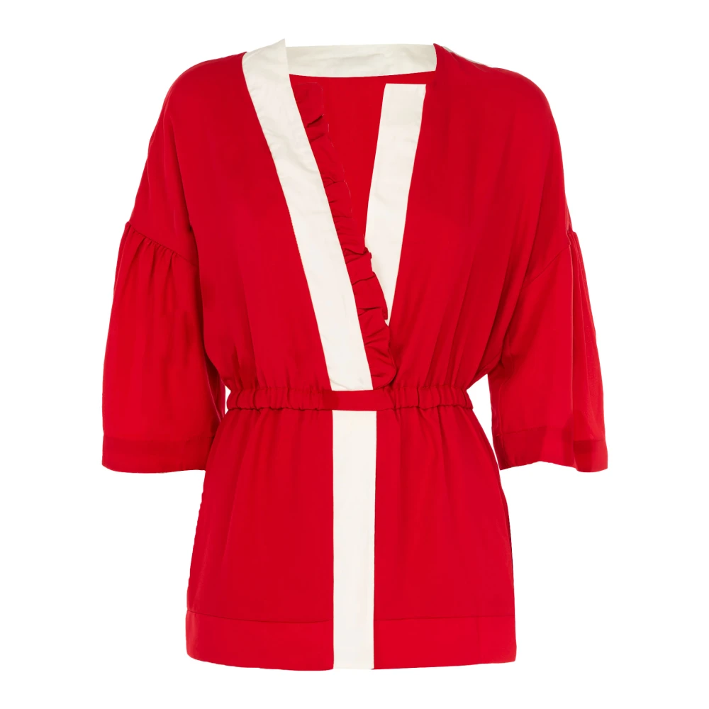 Fracomina Lange mouwen V-hals blouse met elastische taille Red Dames