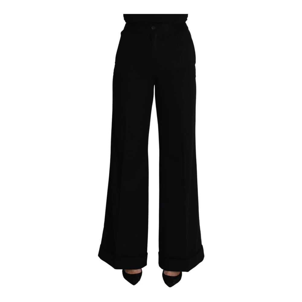 Dolce & Gabbana Black Cashmere Wide Leg Women Trouser Pants Black, Dam