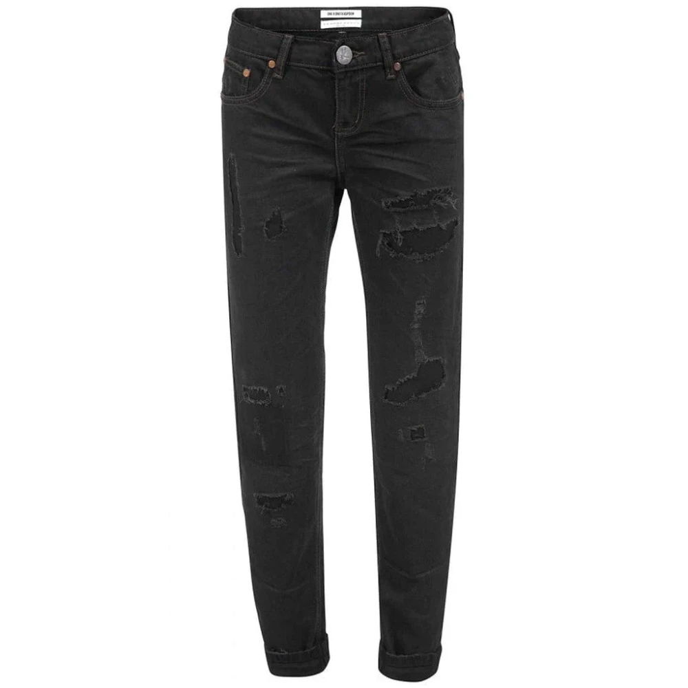 One Teaspoon Zwarte Distressed Relaxed Fit Omgeslagen Zoom Jeans Black Dames