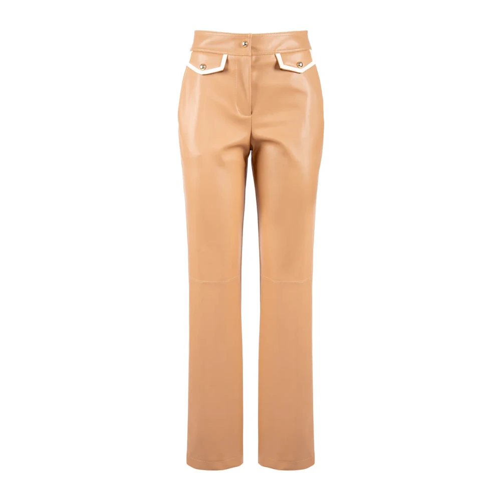Nenette Rechte pijp imitatieleer broek Brown Dames