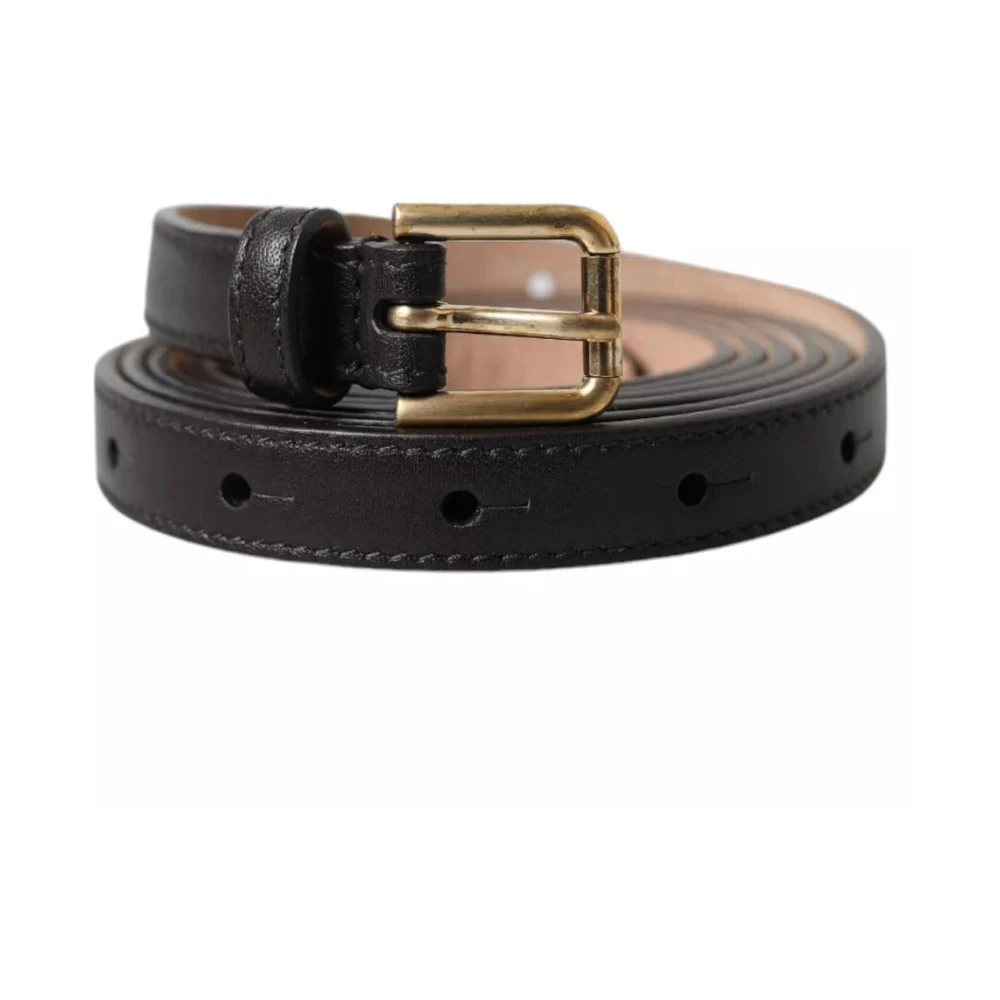 Dolce & Gabbana Donkerbruine leren riem met gouden gesp voor vrouwen Brown Heren