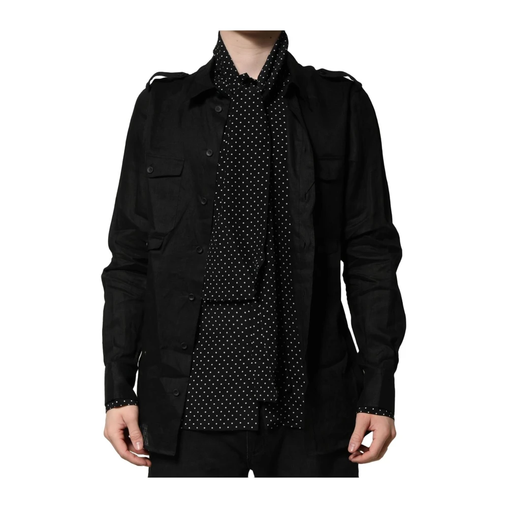 Dolce & Gabbana Men's Black Linen Silk Casual Shirt