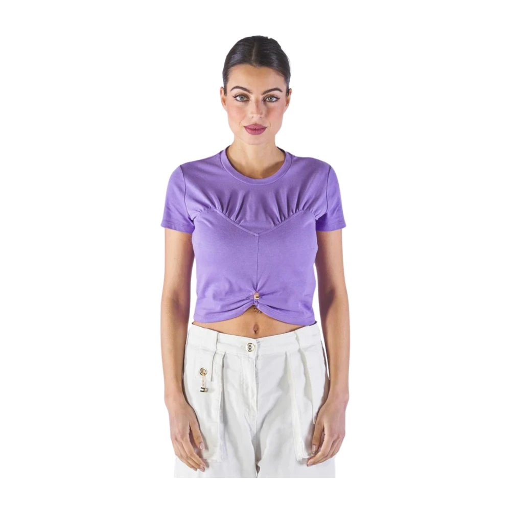 Elisabetta Franchi Korte Mouw T-shirt Purple Dames