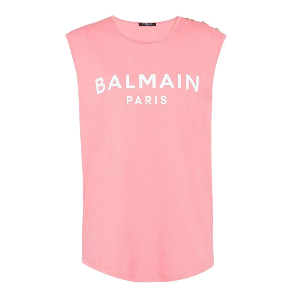 Balmain Zalm en wit katoenen T-shirt Pink Dames