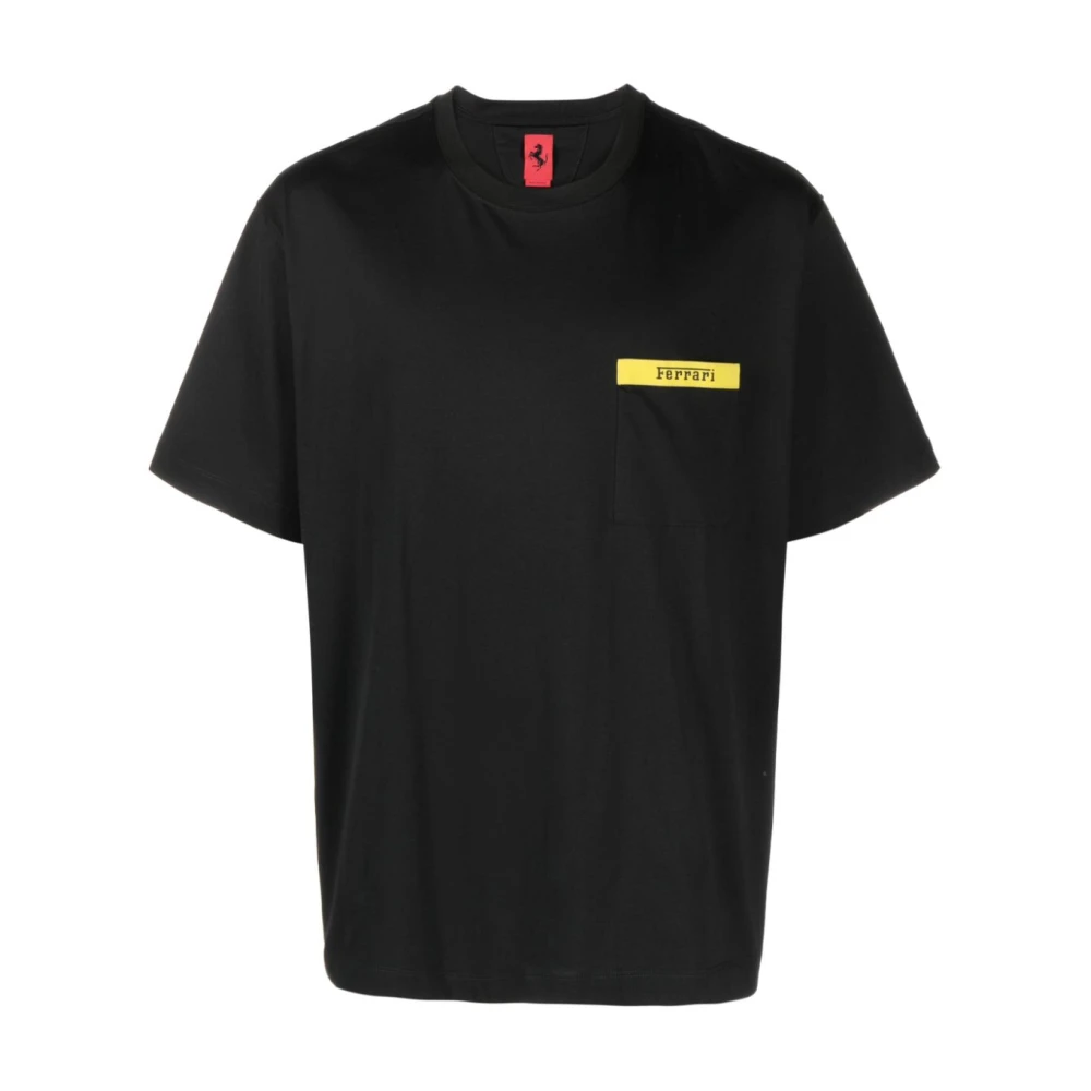 Ferrari Zwart Logo-Patch Katoenen T-Shirt Black Heren