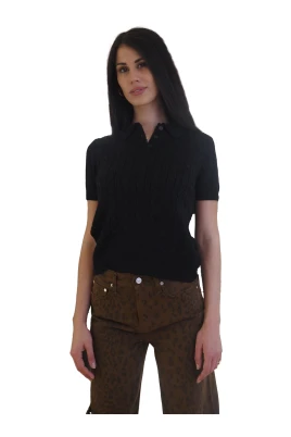 Cable-Knit Polo Top
