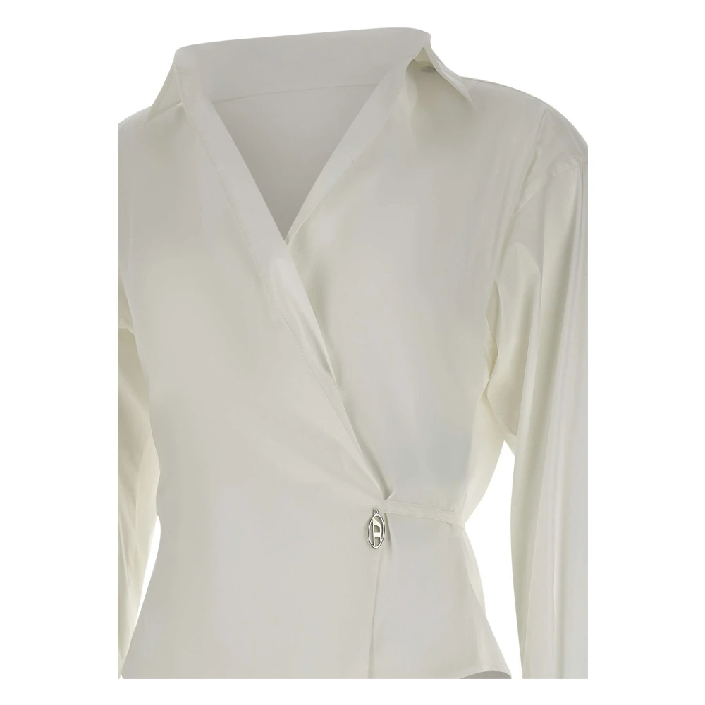 Diesel Witte Poplin Overhemd met Ovaal Logo White Dames