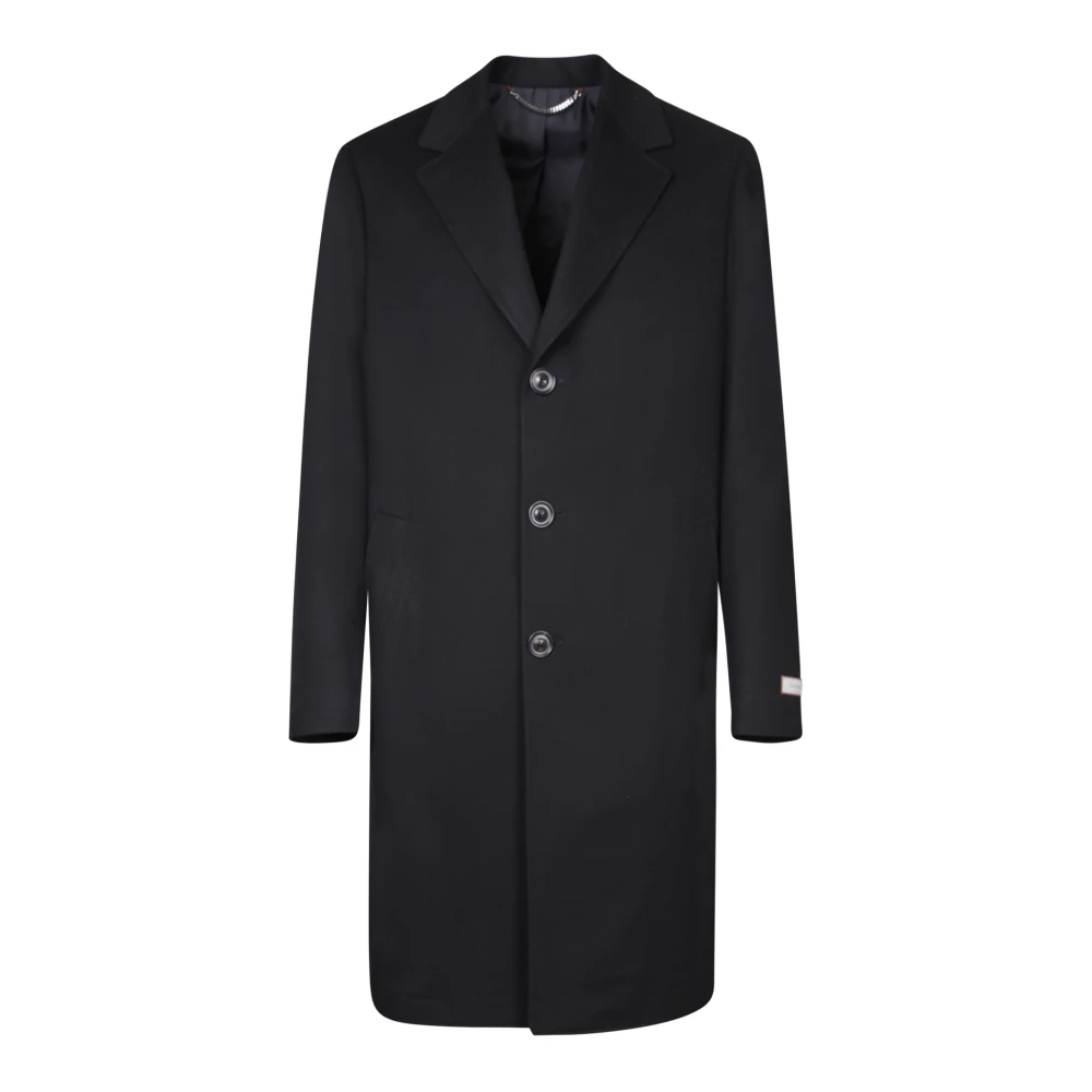 Canali Zwarte Wol Kasjmier Jas Elegant Ontwerp Black Heren