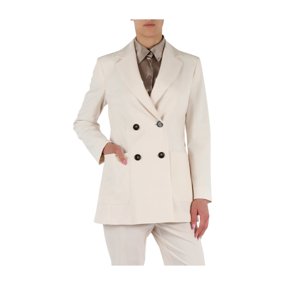 Marella Virgin Wool Revers Lange Mouw Jas Beige Dames