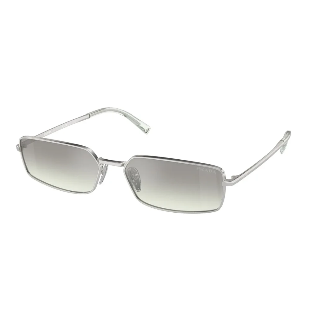 Prada Men's Gray Rectangular Metal Sunglasses With Enamel Logo Medium