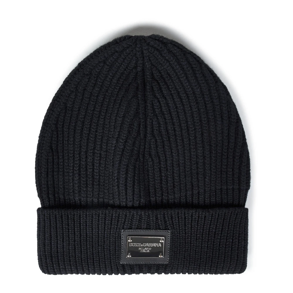 Dolce & Gabbana , Accessories, Male, Black, One Size, Black Ribbed Beanie Hat