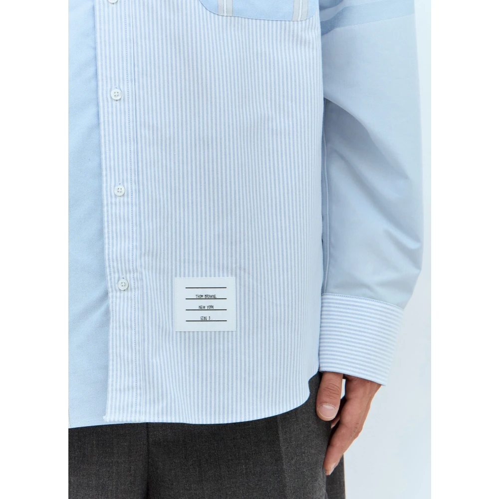 Thom Browne Gestreept Contrast Shirt Klassieke Kraag Blue Heren