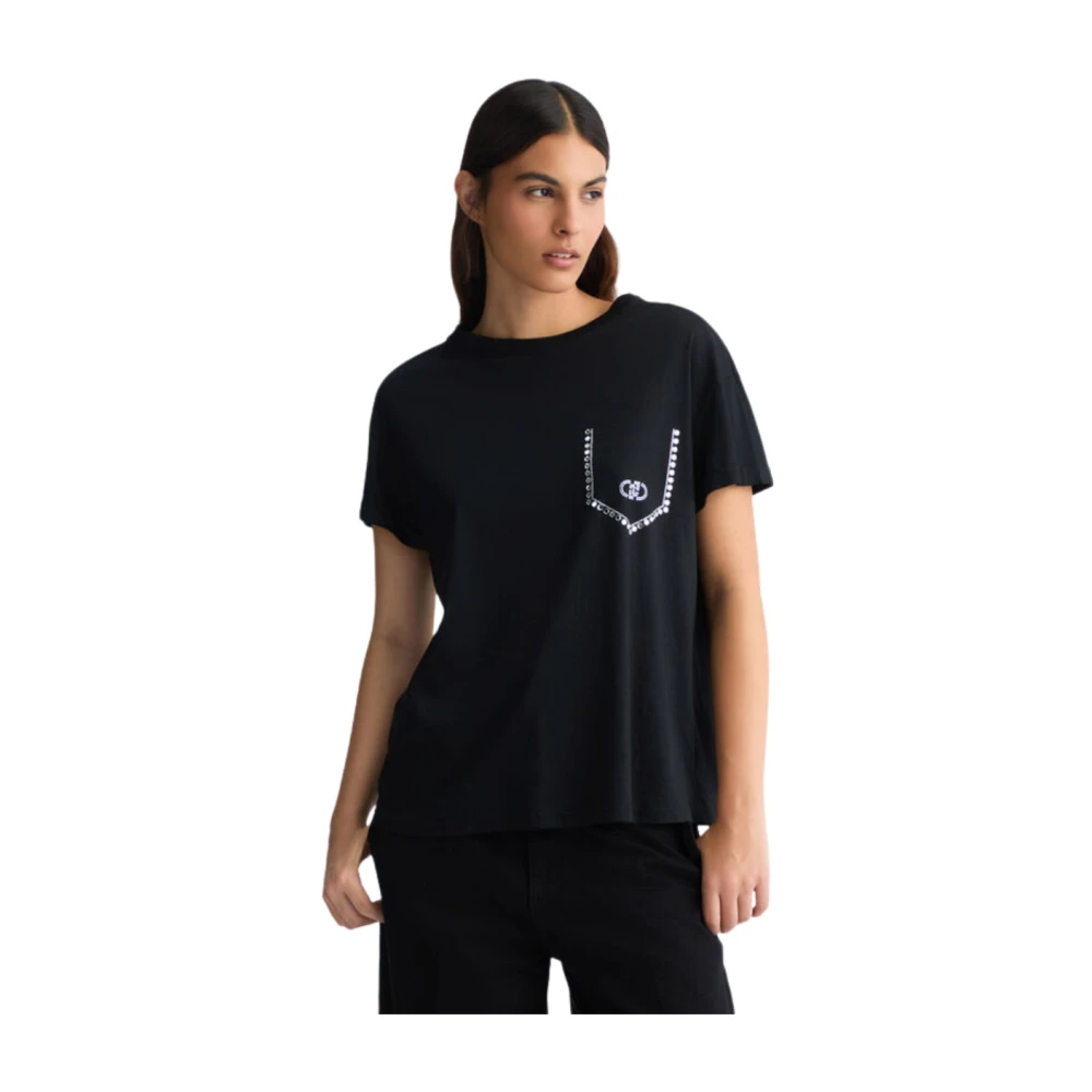 Liu Jo Katoenen T-shirt met korte mouwen en strass-opschrift Black Dames