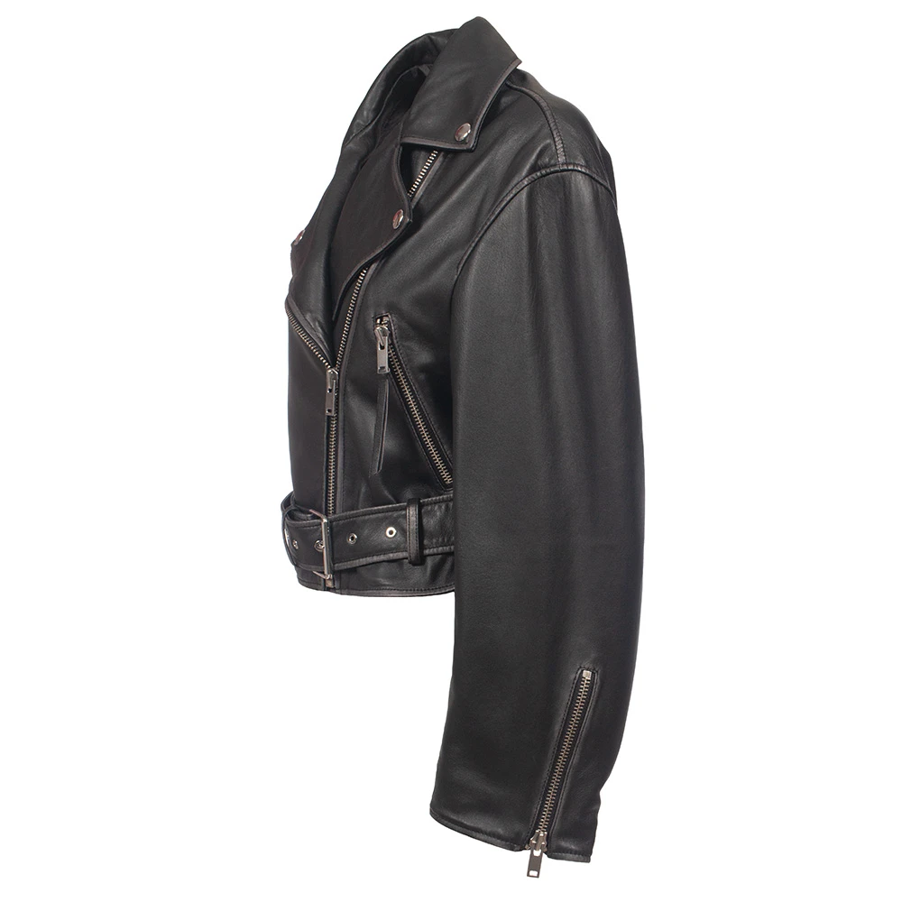 Max Mara Weekend Biker Leren Jas met Ritszakken Black Dames