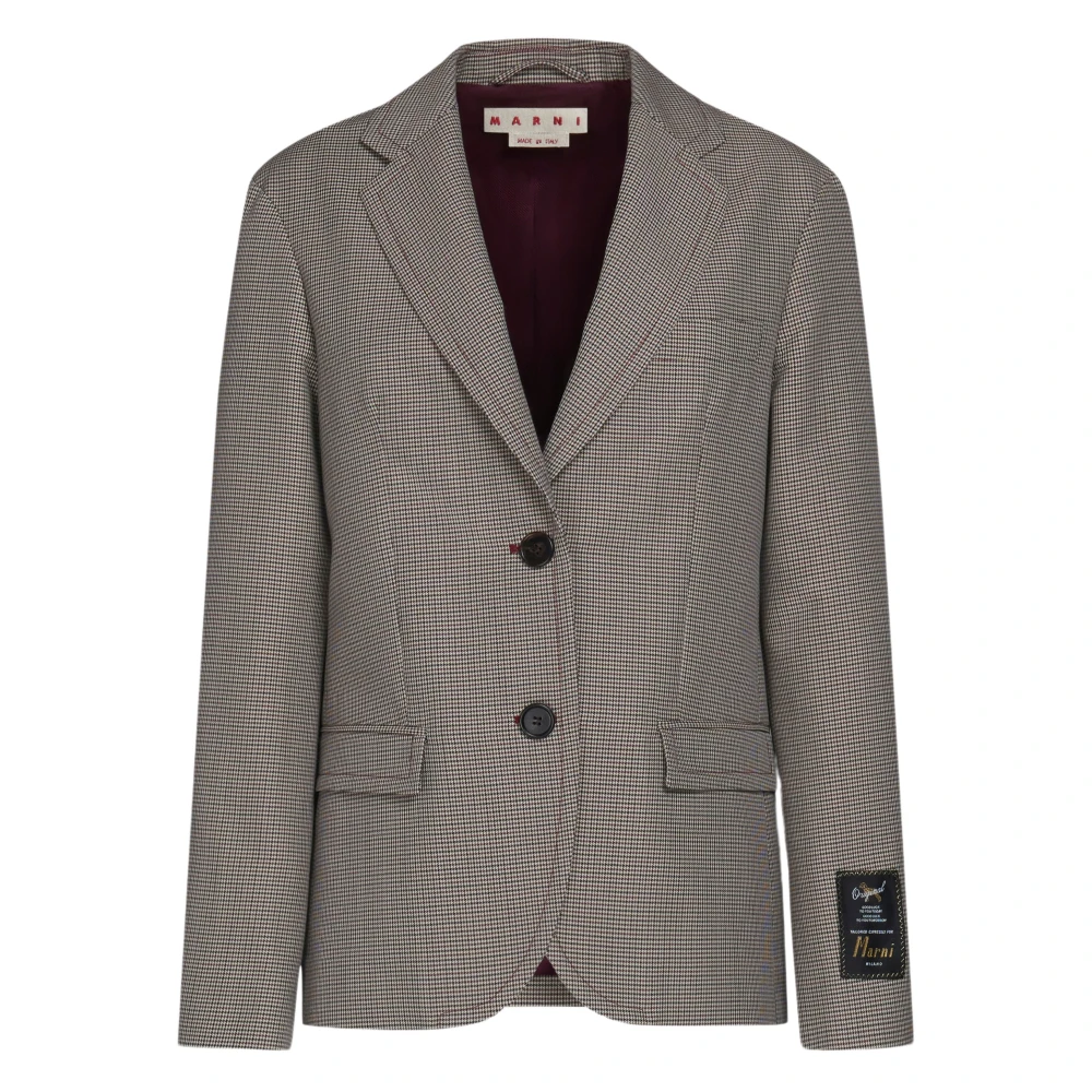 Marni Women's Gray Houndstooth Wool Blend Jacket