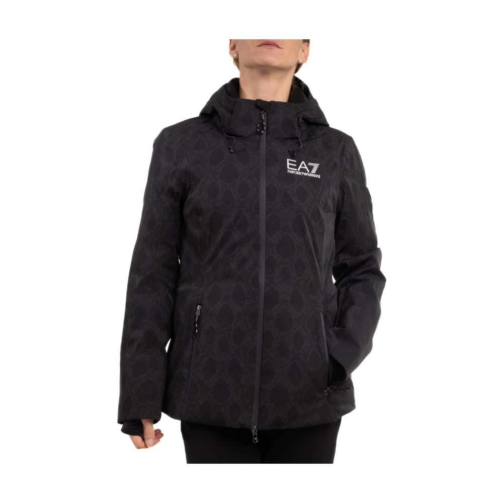 Emporio Armani EA7 Dames ski-jack met waterafstotende stof en verstelbare capuchon Black Dames