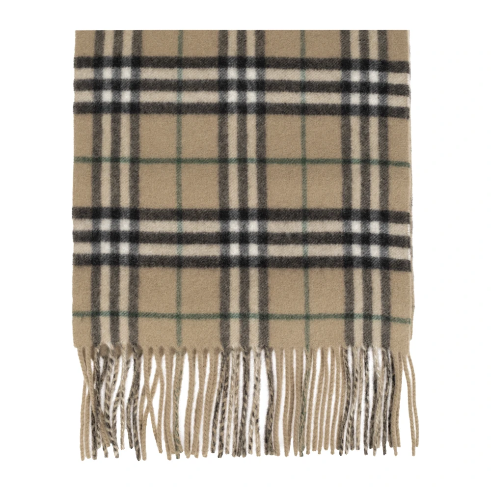 Burberry Kasjmier Sjaal met Motief en Raffels Beige Heren