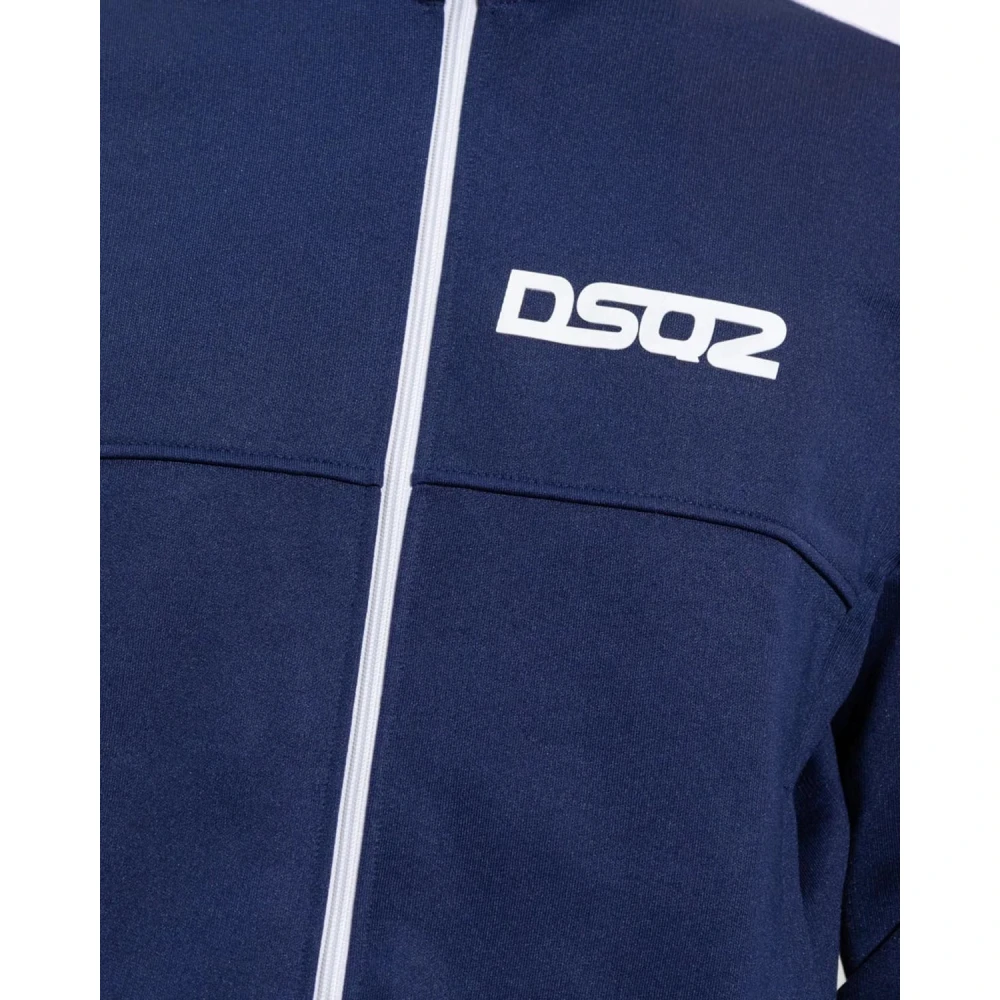 Dsquared2 Logo Print Zip Sweatshirt Blue Heren