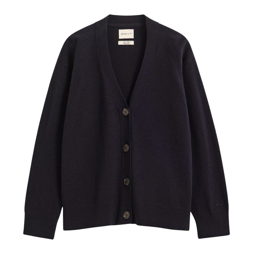 Gant Superfine Lambswool Cardigan - Female - Cardigans - Blue - Xl - Knitwear