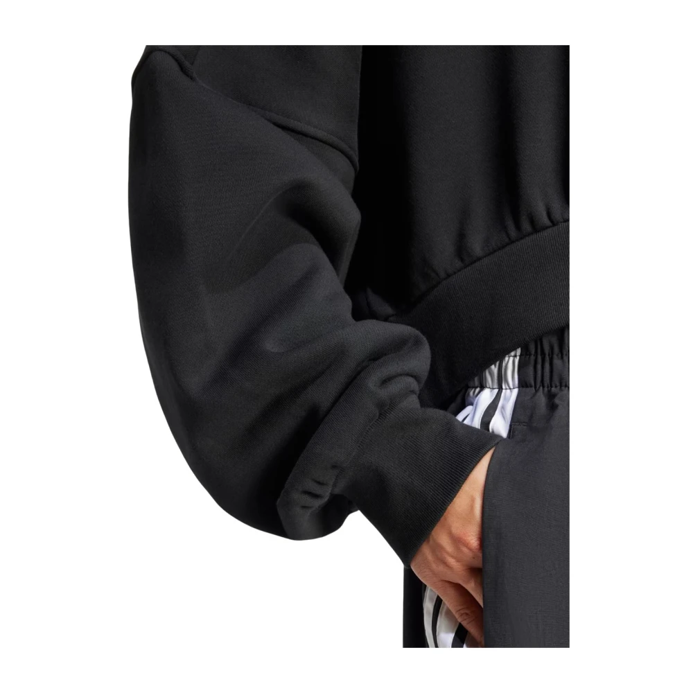 Adidas Moderne Korte Sweatshirt met Geribbelde Zoom Black Dames