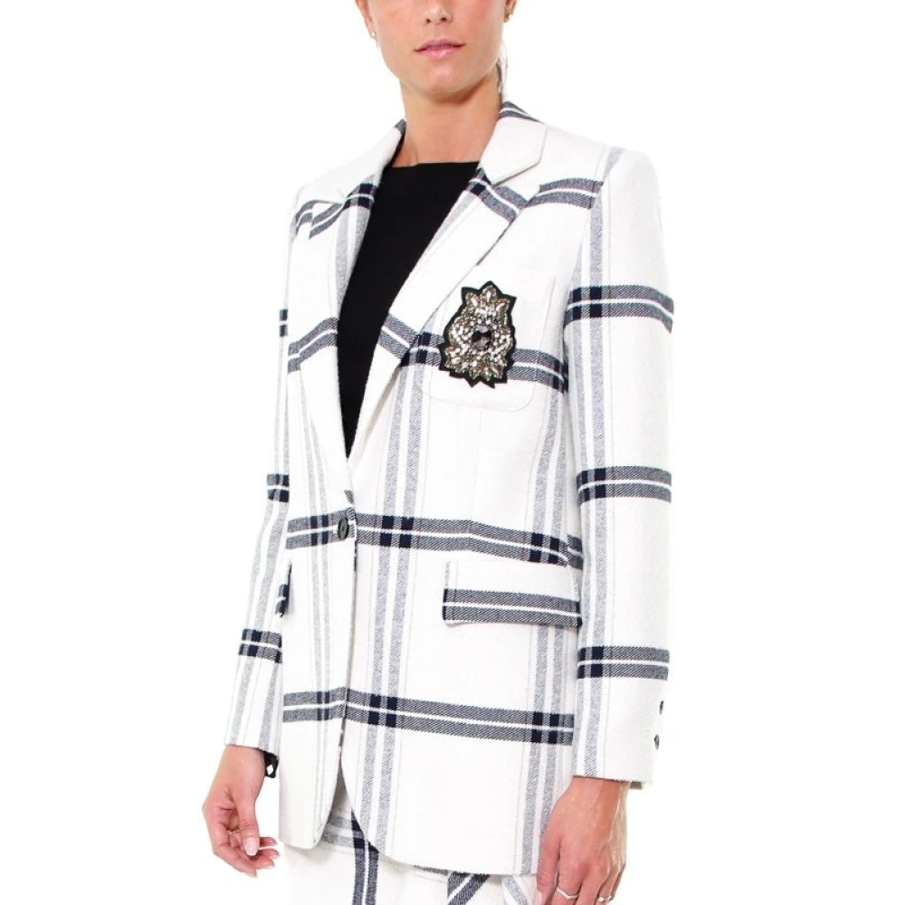 pinko Witte Tartan Wollen Lange Jas White Dames