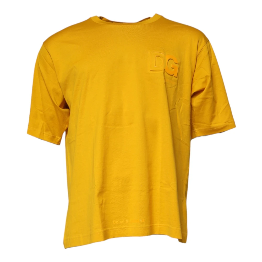 Dolce & Gabbana Men's Yellow T-Shirts, M, Dark Logo Cotton Crew Neck T-Shirt