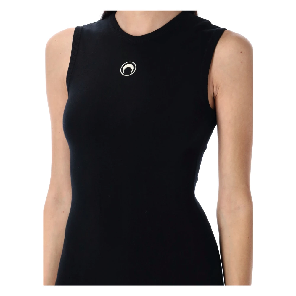 Marine Serre Zwarte Moon Logo Gebreide Mini Jurk Black Dames