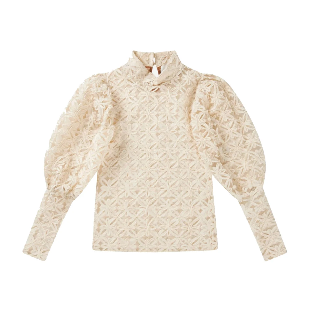 Munthe Elegante Bloemen Mesh Top Creme Beige Dames