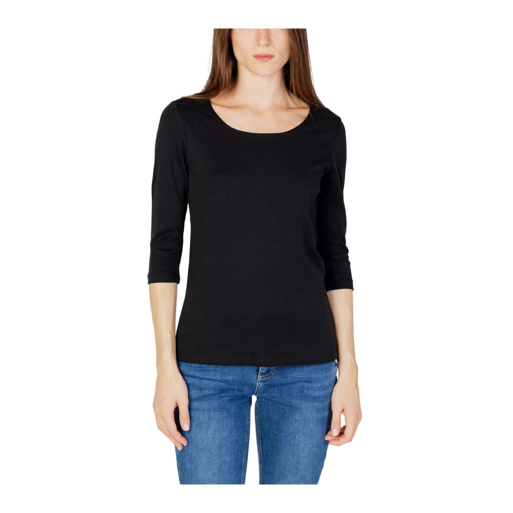 Street One Women's Black 3/4 Sleeve Round Neck T-Shirt - Long Sleeve T-Shirts - Xs- Tops
