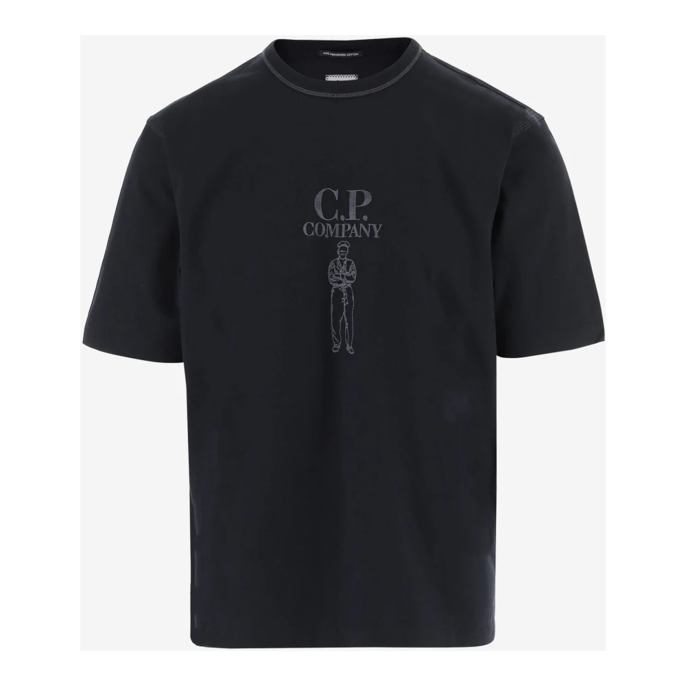 C.p. Company Men's Black T-Shirts, L, Cotton T-Shirt With Logo