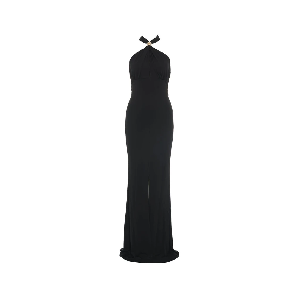 Elisabetta Franchi Zwarte Maxi Jurk met Draperie Black Dames