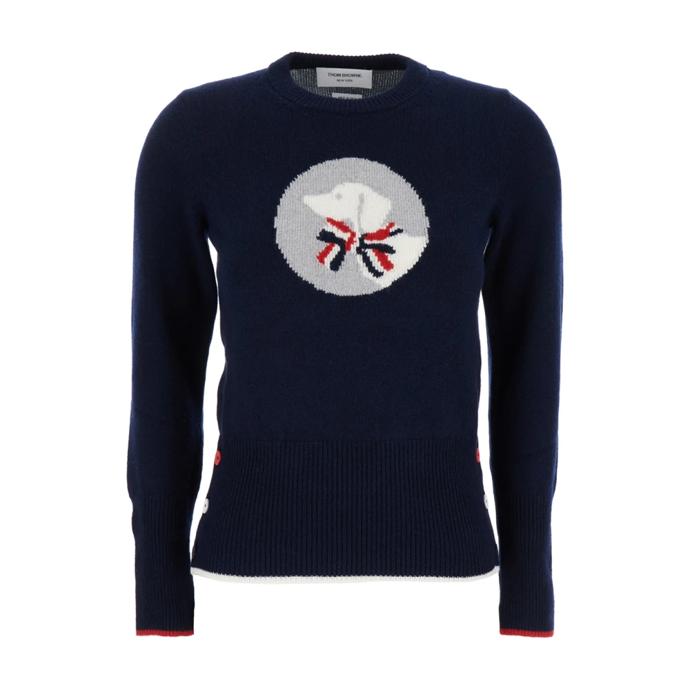 Thom Browne Intarsia Crewneck Merino Wol Trui Blue Dames