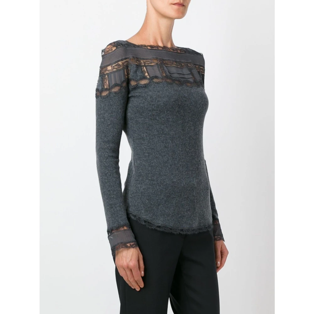 Ermanno Scervino Grijze Kant Detail Trui Gray Dames
