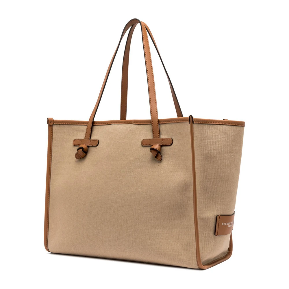 Gianni Chiarini Canvas Winkelmandje met Leren Details Beige Dames