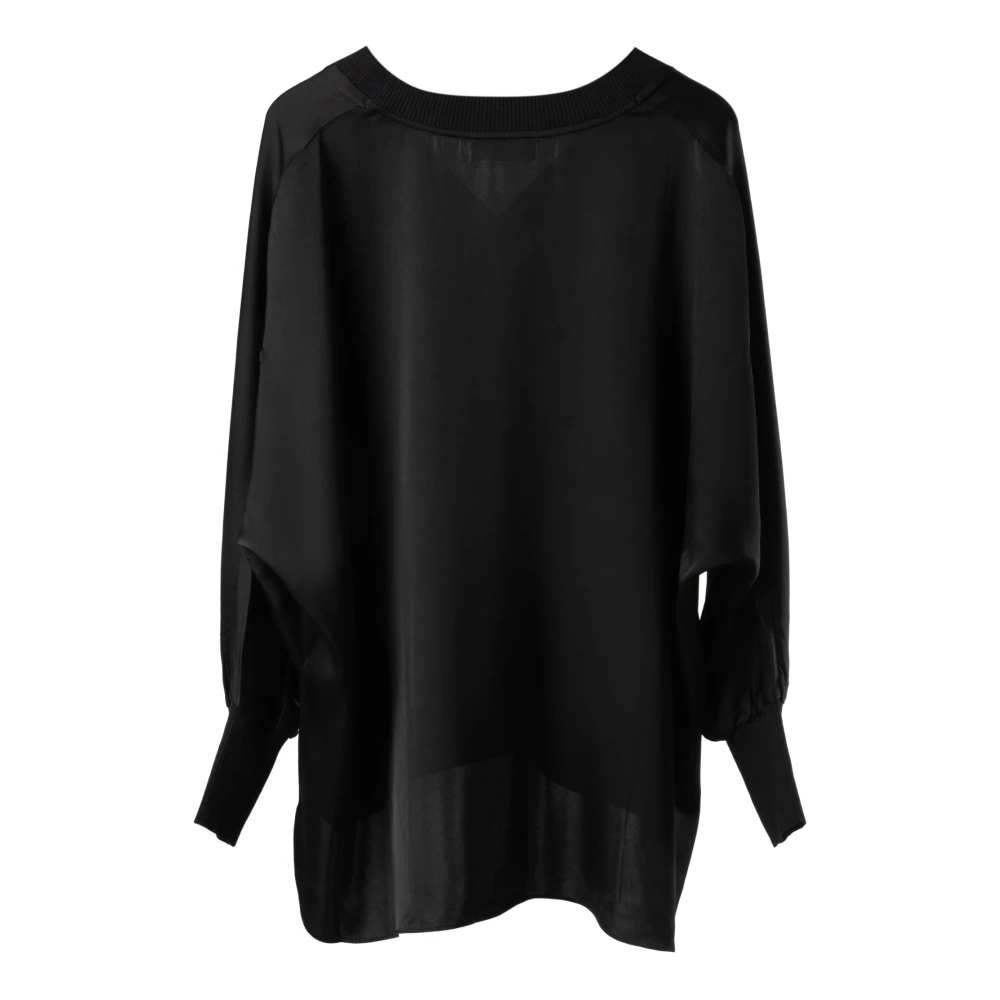 IVY Copenhagen Glamoureuze zijden blouse met gebreide afwerking Black Dames