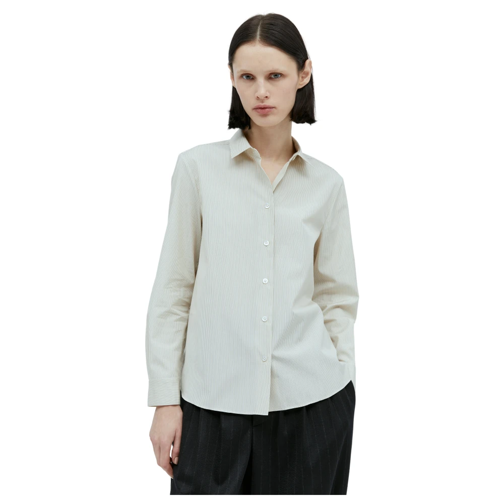 The Row Klassieke Gestreepte Katoenen Shirt Beige Dames