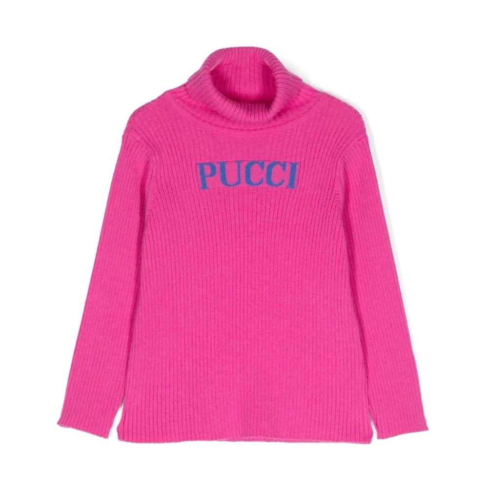 Emilio Pucci Fuchsia Turtleneck Tröja med Logoinlägg Pink, Flicka