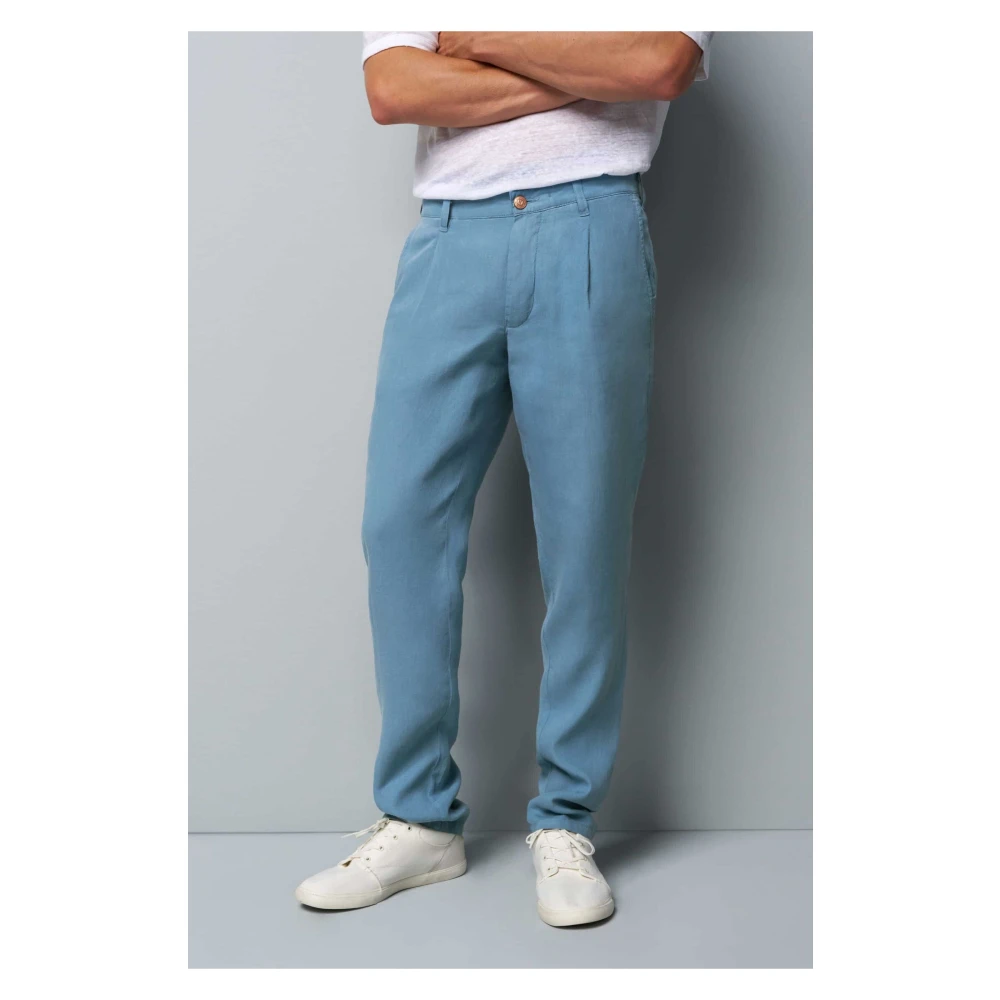 Meyer Geplooide Linnen Chino Broek Blue Heren
