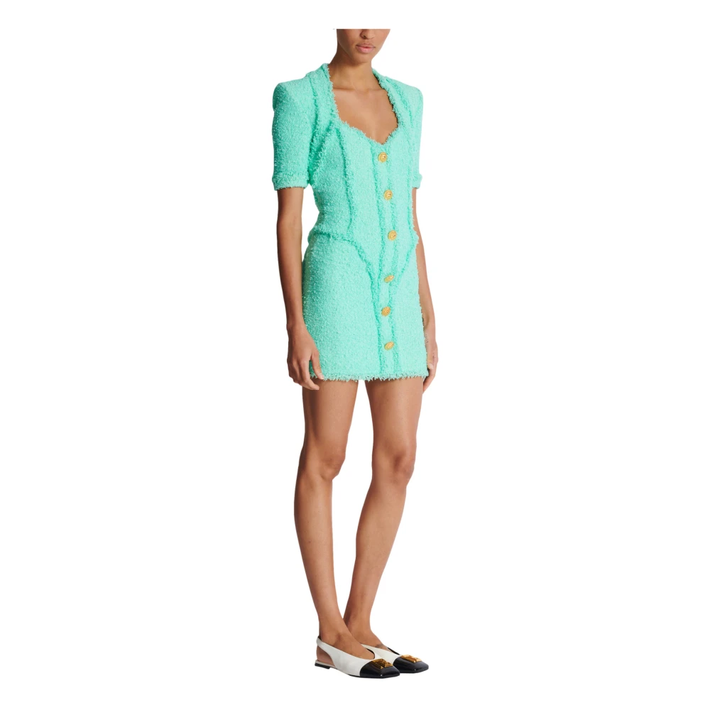 Balmain Tweed jurk met knopen Blue Dames