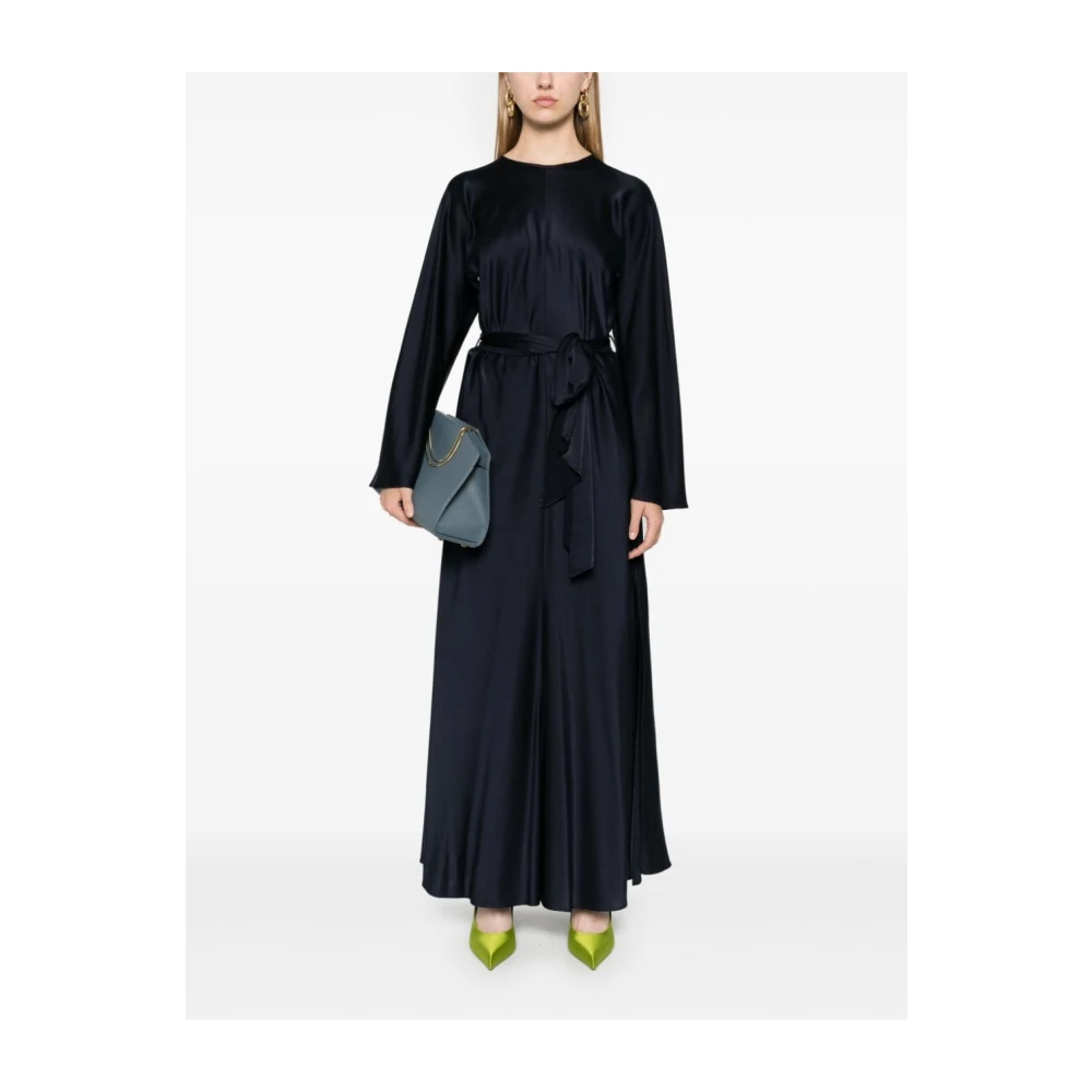 Forte Blauwe Zijden Satijnen Jurk Sleutelgat Detail Blue Dames