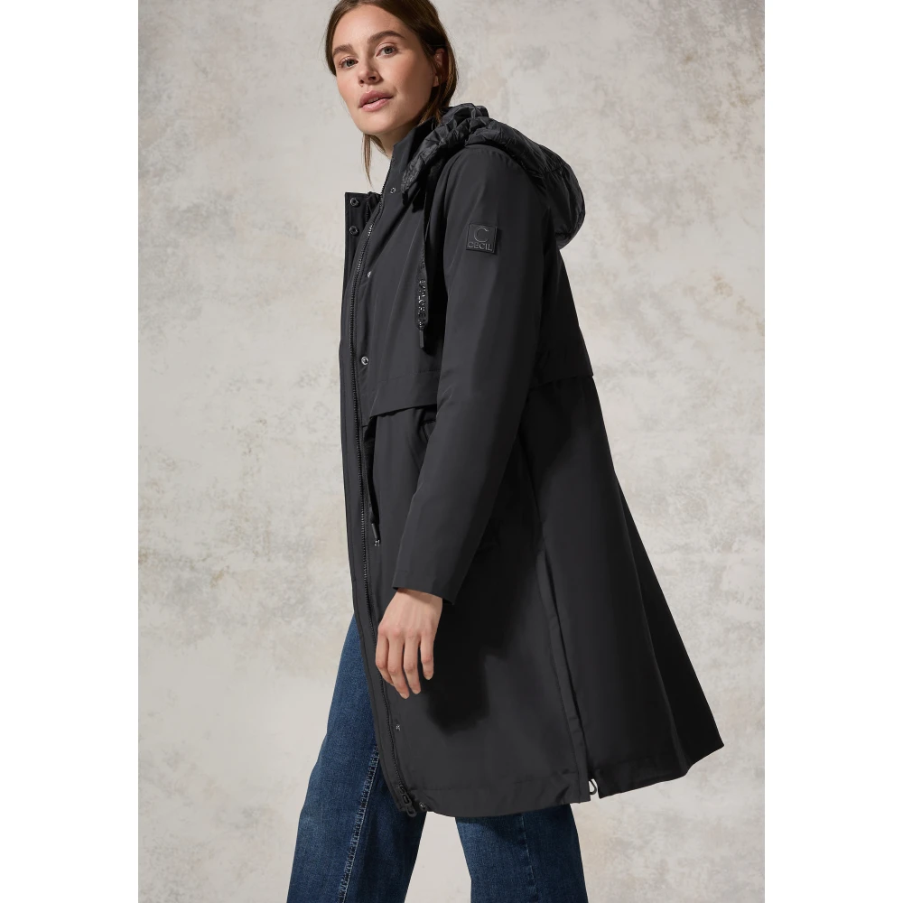 cecil 2-in-1 Trenchcoat met Afneembare Capuchon Black Dames