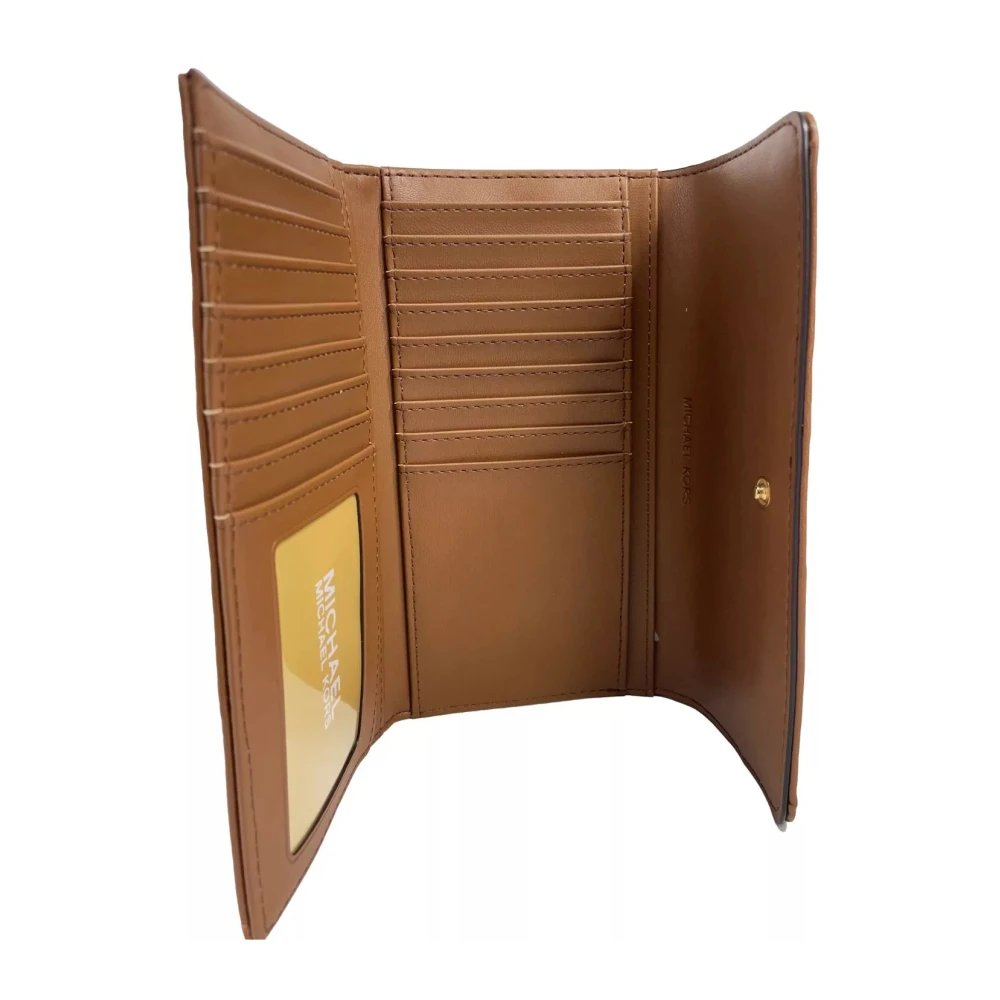Michael Kors Gestikte Trifold Leren Portemonnee Bruin Brown Dames