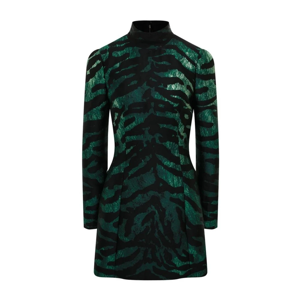 Dolce & Gabbana Metallic Jurk met Lange Mouwen Zwart Groen Green Dames