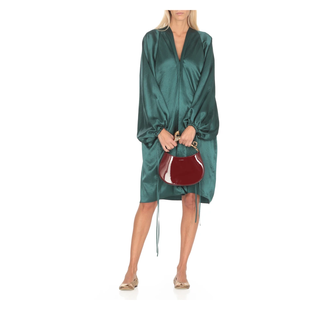 Lanvin Groene Satijnen V-hals Jurk met Ballonmouwen Green Dames
